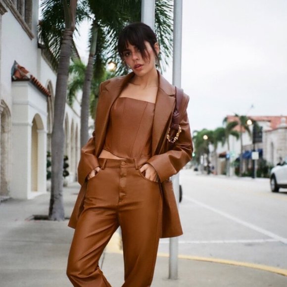 ZARA FAUX LEATHER OVERSIZED BLAZER Caramel - Picture 2 of 2